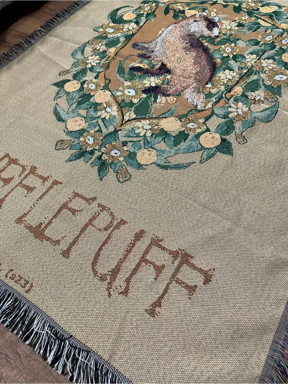 Hufflepuff Crest Woven Wall Tapestry - Cream and Green